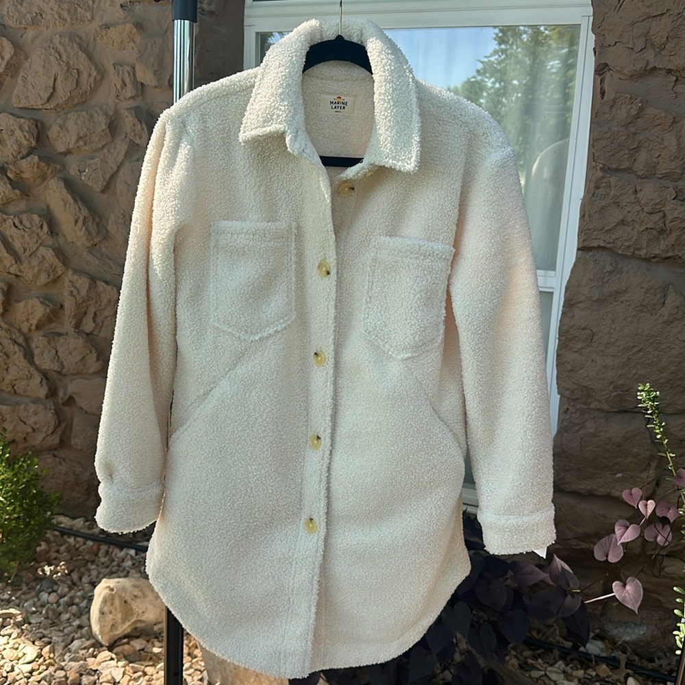 Nwt MARINE LAYER Bailey Longline High Pile Fleece Shirt Jacket - Picture 5 of 9